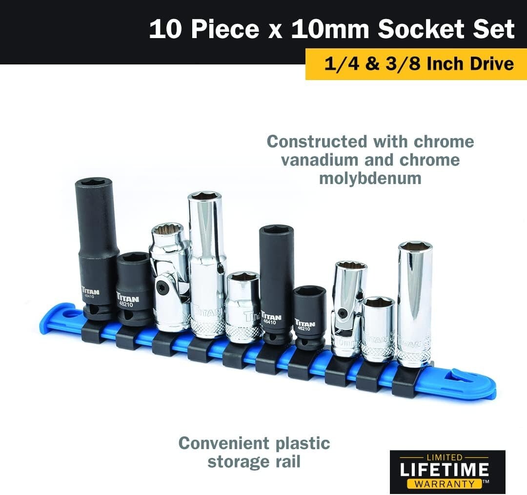 Titan Tools 68660 – 10 mm Socket Set 1/4 Inch & 3/8″ Drive (10pc)