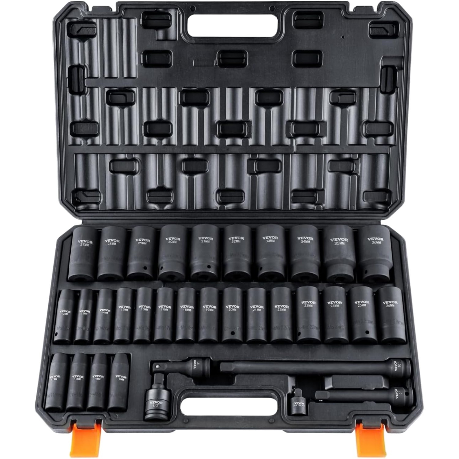 Comprehensive 34-Piece 1/2″ Drive Socket Set – Easy Size Markings & Storage Case