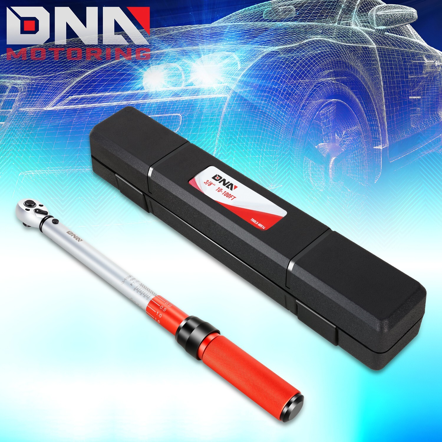3/8″ 10-100IN.-LB Mechanic Adjustable Click Torque Wrench w/ Storage Box Red