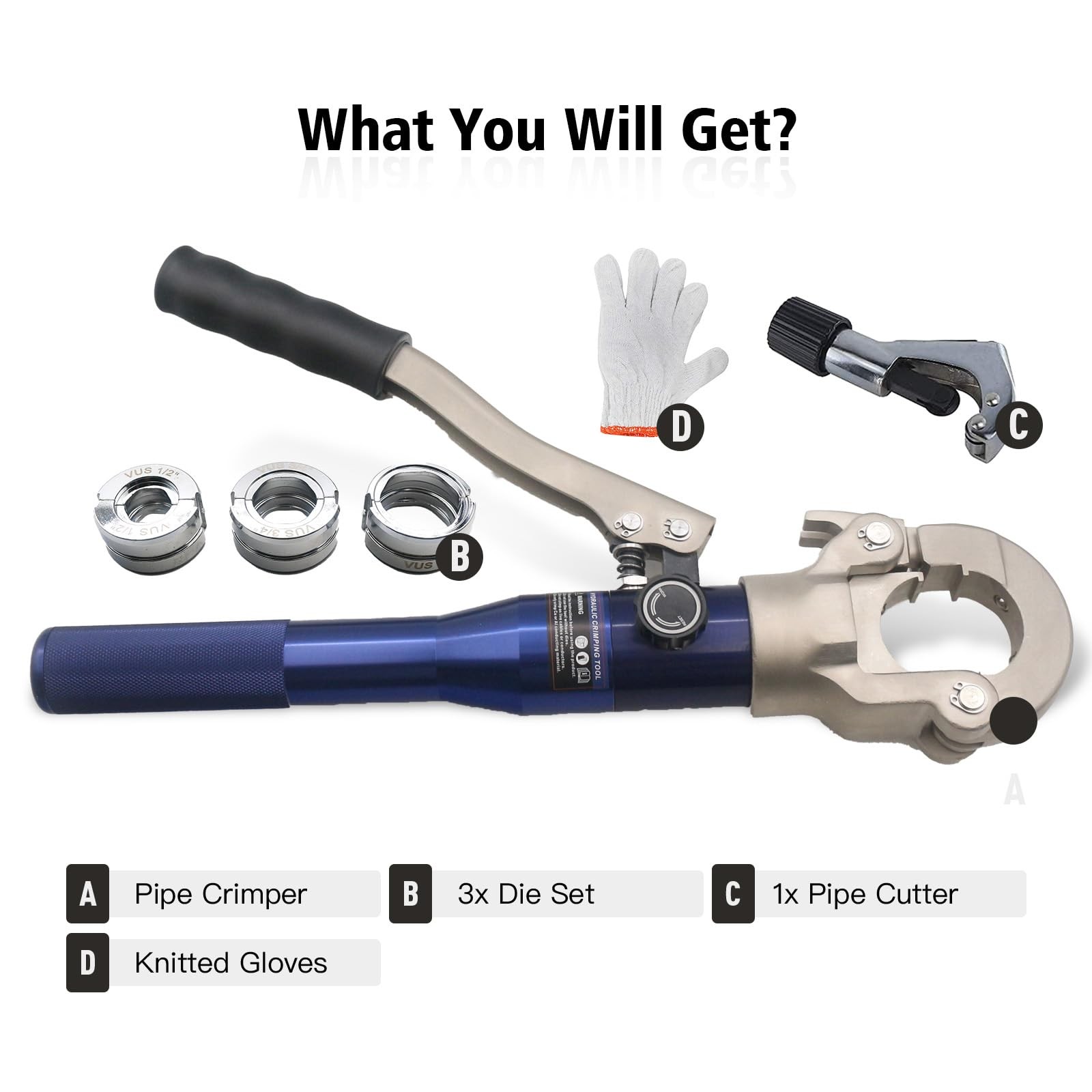 Hydraulic Copper Press Tool with 1/2″,3/4″ and 1″ Jaw Pipe Blue