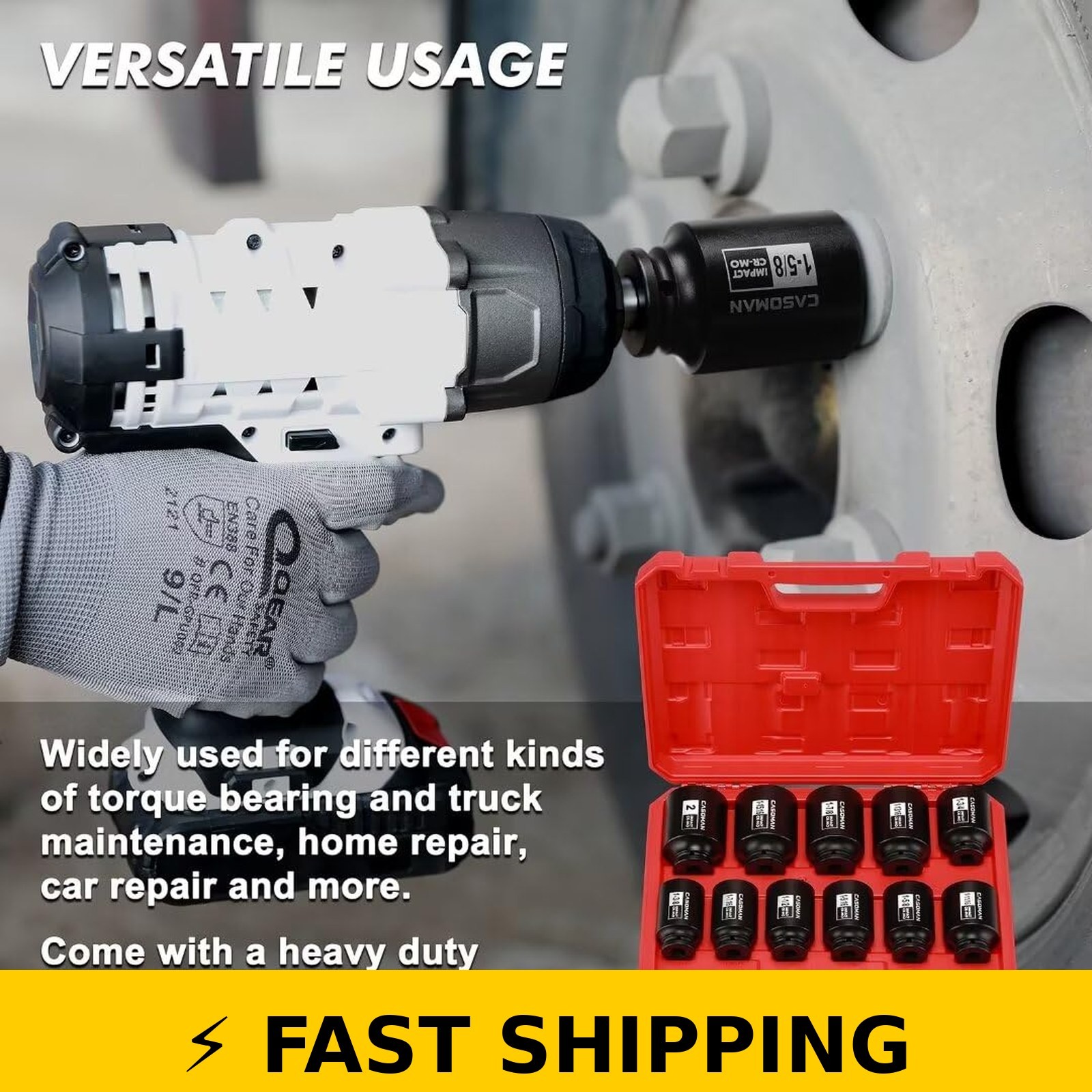 CASOMAN 11PCS 1/2-Inch Drive Impact Socket Set, SAE