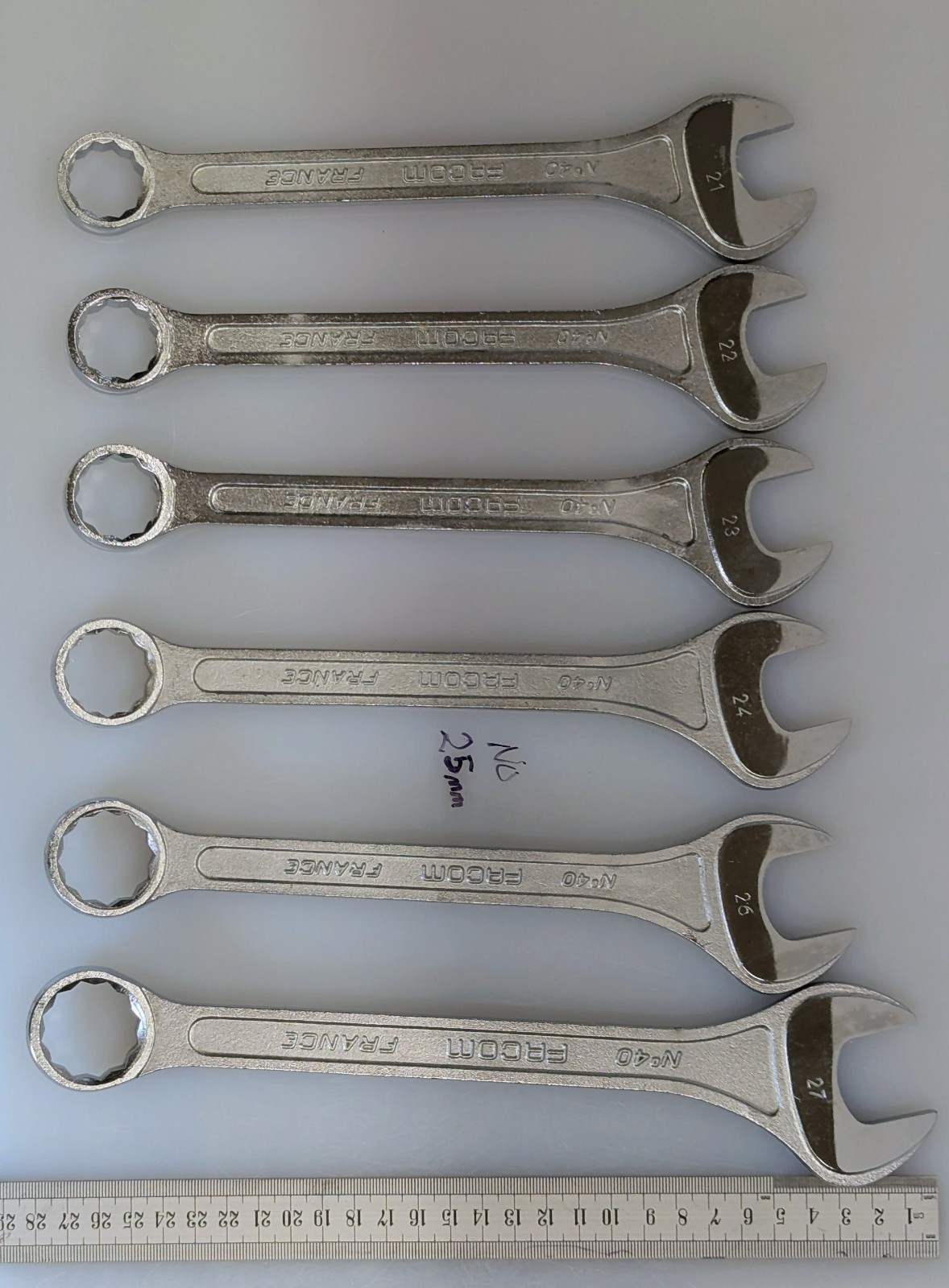 Six Facom France Combination Metric Wrenches sizes: 27, 26, 24, 23, 22, & 21mm