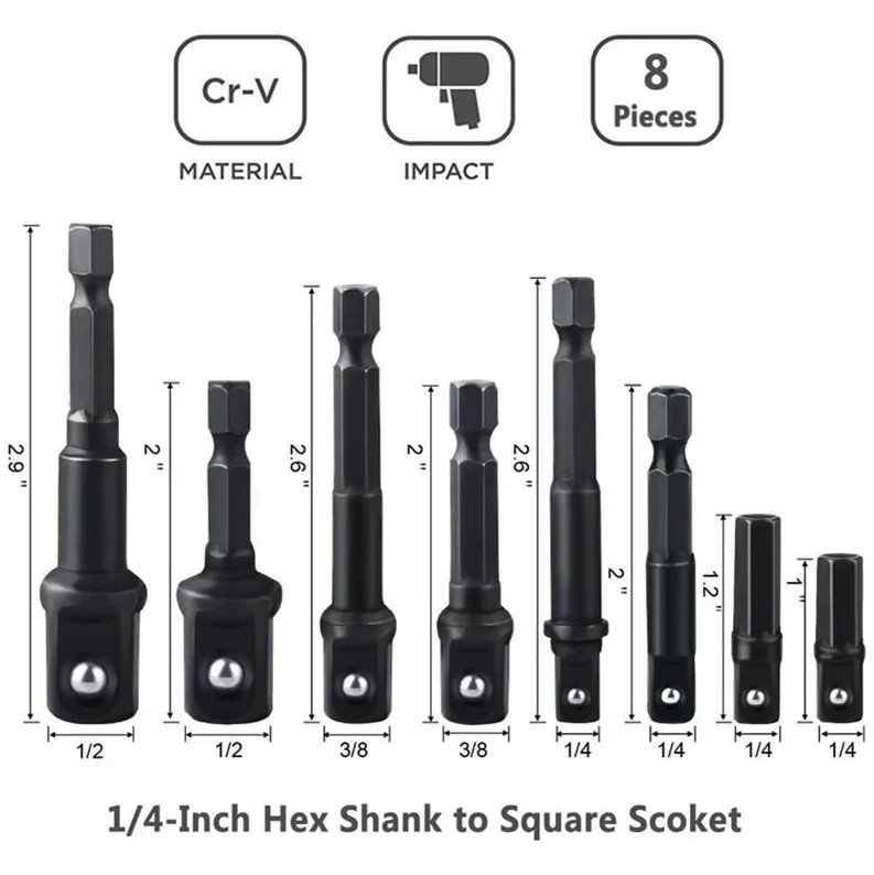 12pcs Impact Socket Adapter & Reducer Set Drill Extension Nut Driver Kit – NEW
