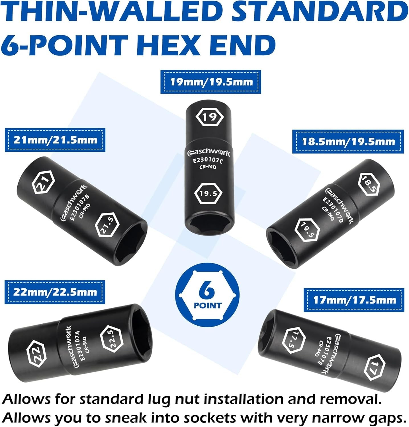 7Pc Half Size Lug Nut Socket Set 1/2” Drive Thin Wall Impact Flip Socket Set …