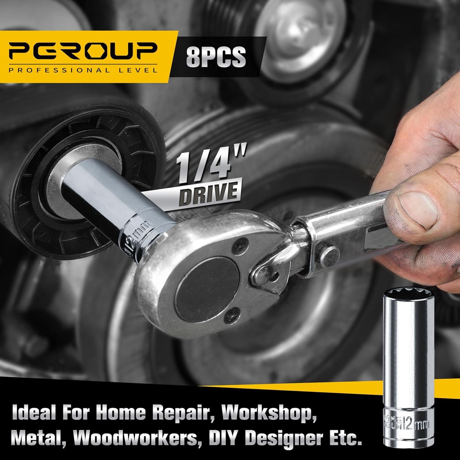1/4 Inch Drive Socket Set – 8 Piece Metric 12-Point Deep 1/4-12PT-8PC
