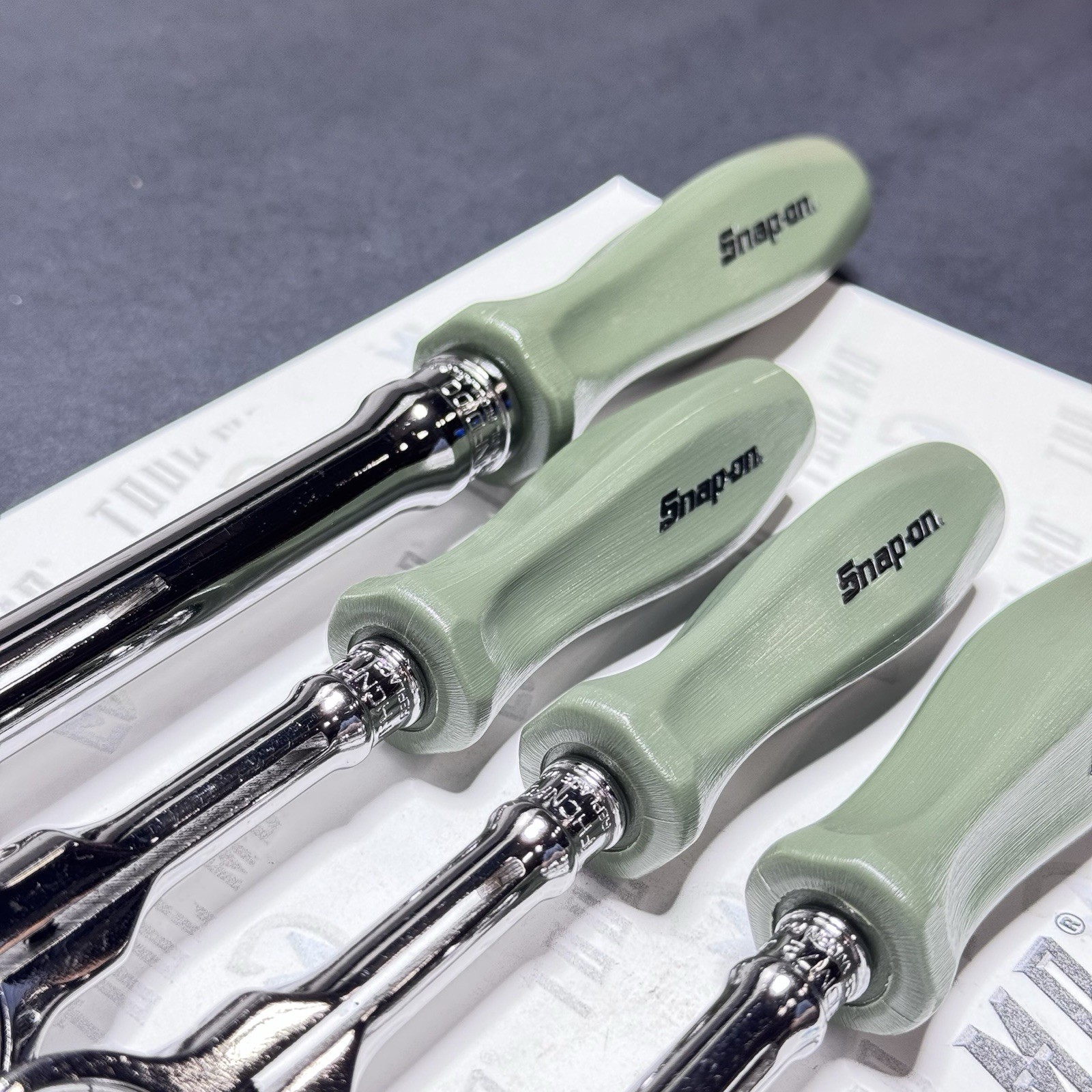 Snap-on Tools USA VERY RARE COMBAT GREEN Swivel Mixed Drive Ratchet Set FHCNFD72