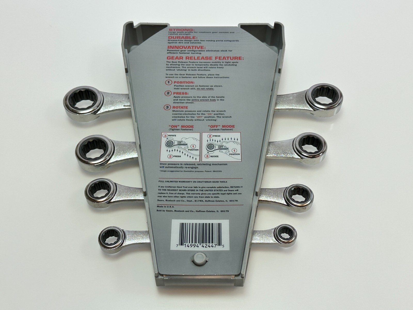 NOS Craftsman USA 42447 Metric 8-19mm Double Box End Ratcheting Wrench Set, Rare
