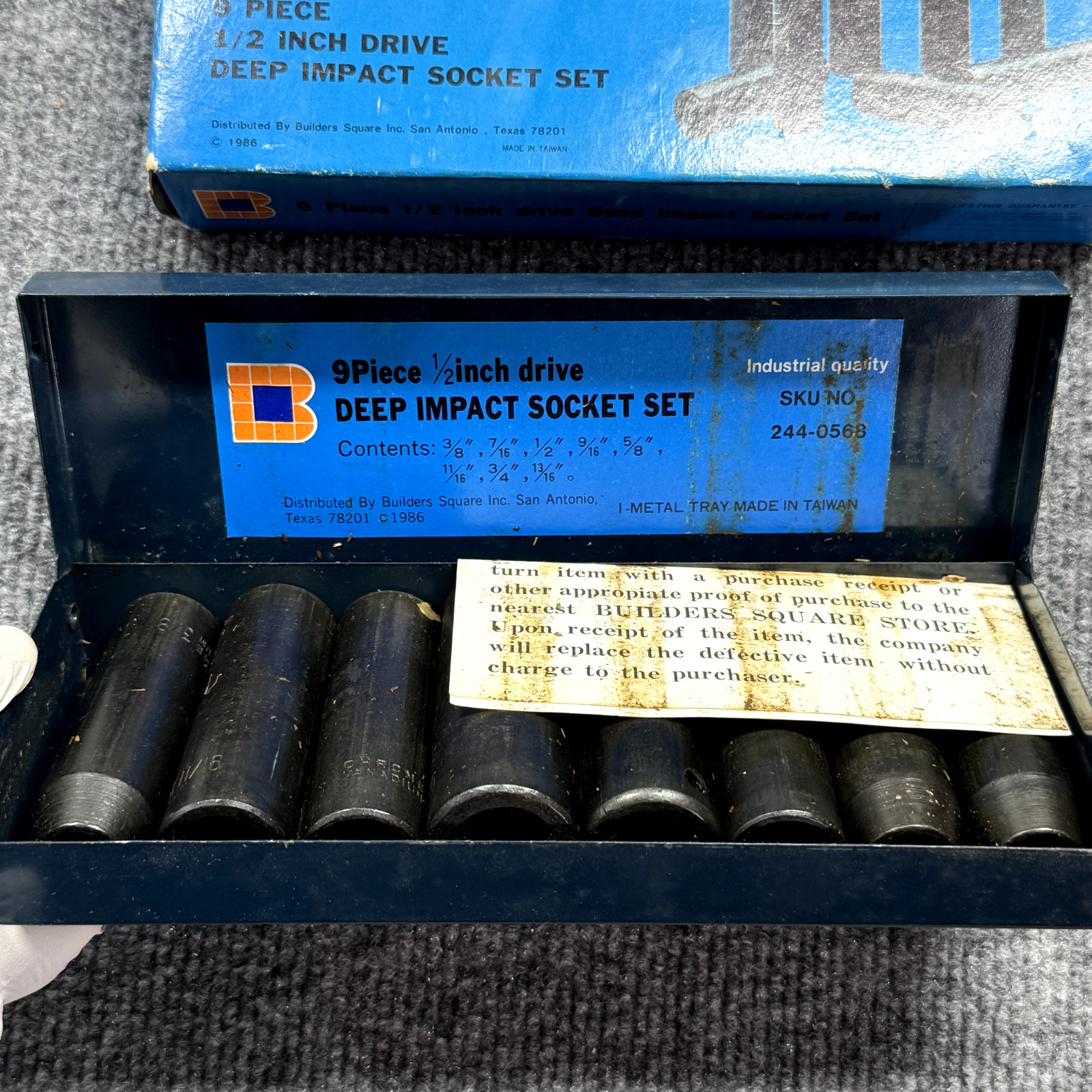 9-Piece 1/2″ Drive Deep Impact Socket Set Made In Taiwan Industrial Quality NEW