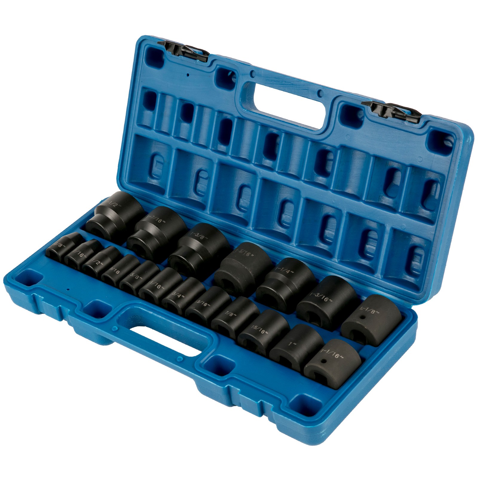 19 Pc 1/2-Inch Drive Standard Impact Socket Set Axle Hub Nut 6-Point SAE CR-V