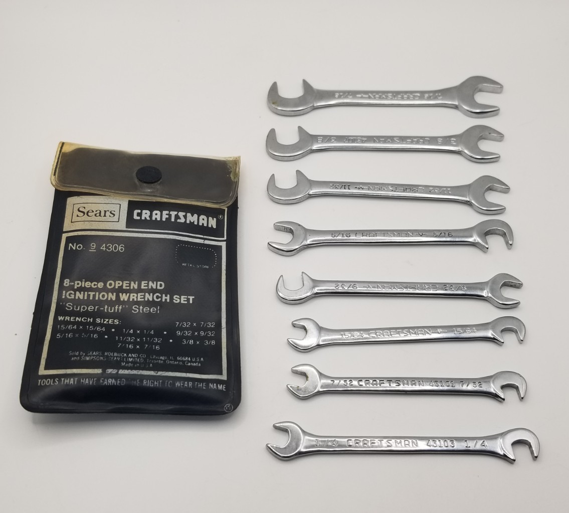 Sears Craftsman Tools USA 8 Piece Open-End 4 Way Offset Ignition Wrench Set 4306