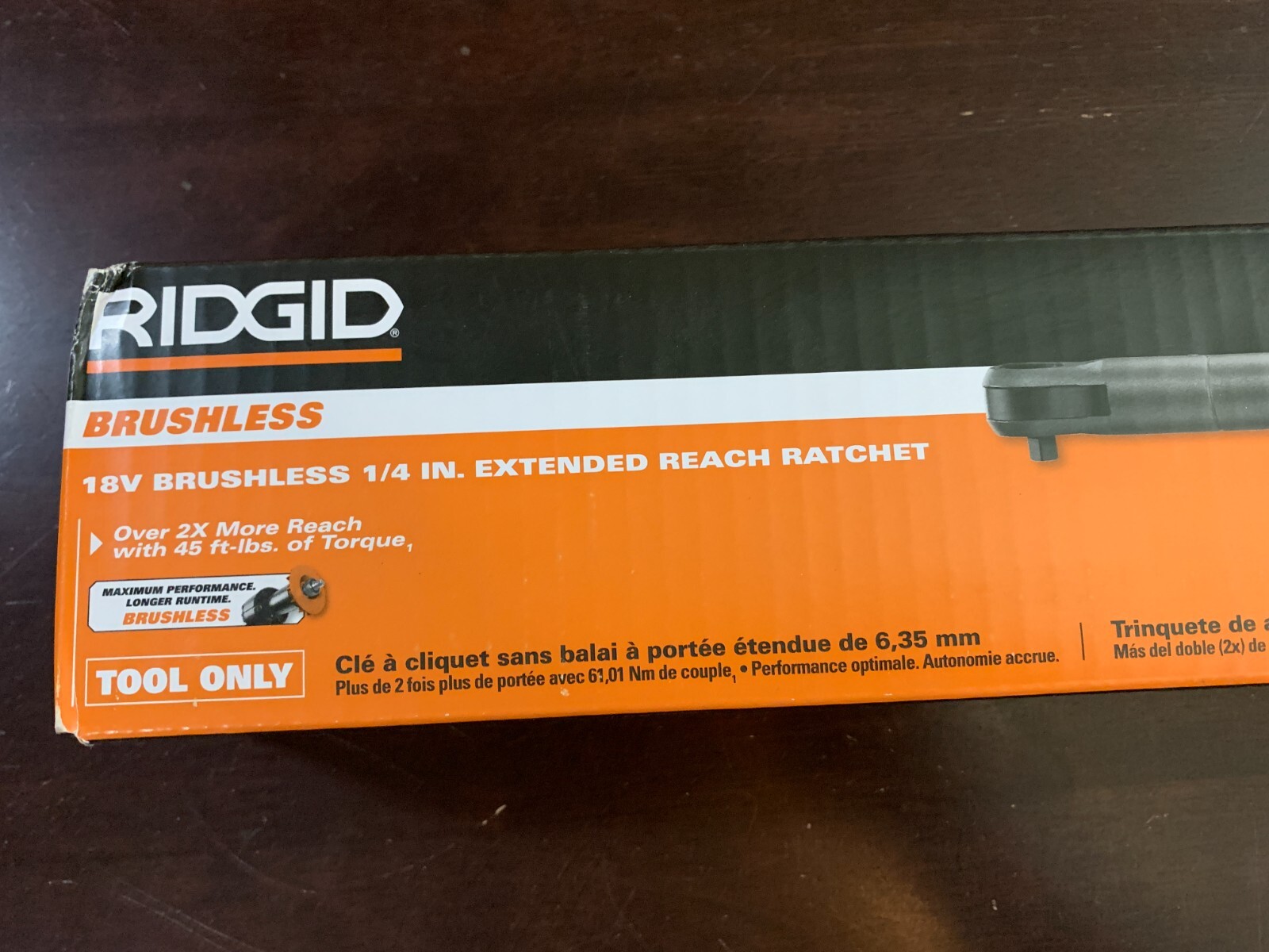 18V Brushless 1/4″ EXTENDED REACH RATCHET Tool Only 45ft-lb torq Ridgid R866020B