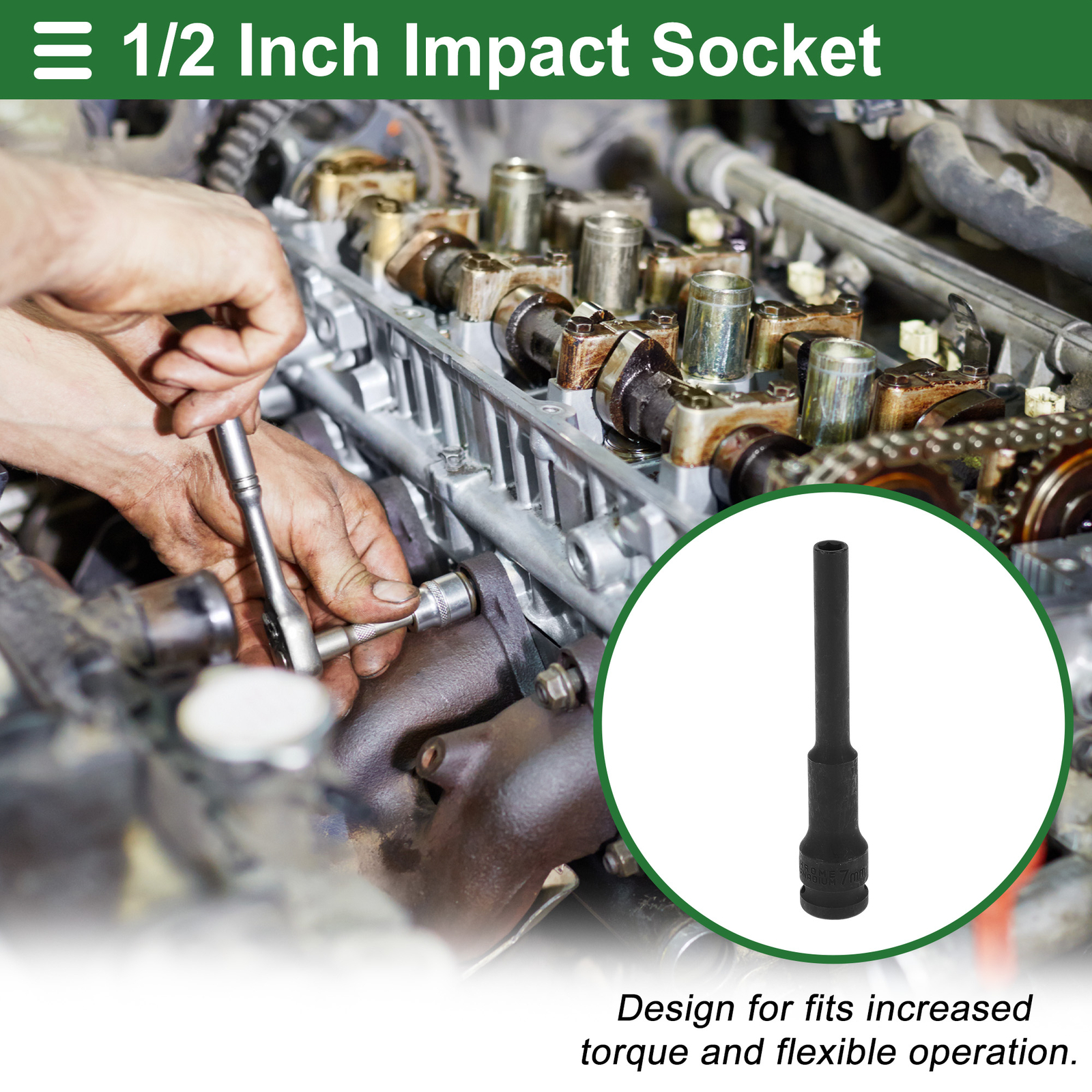 Universal 1/2 Inch Drive Impact Socket 7mm 6 Point Alloy Steel Black 1 Pcs