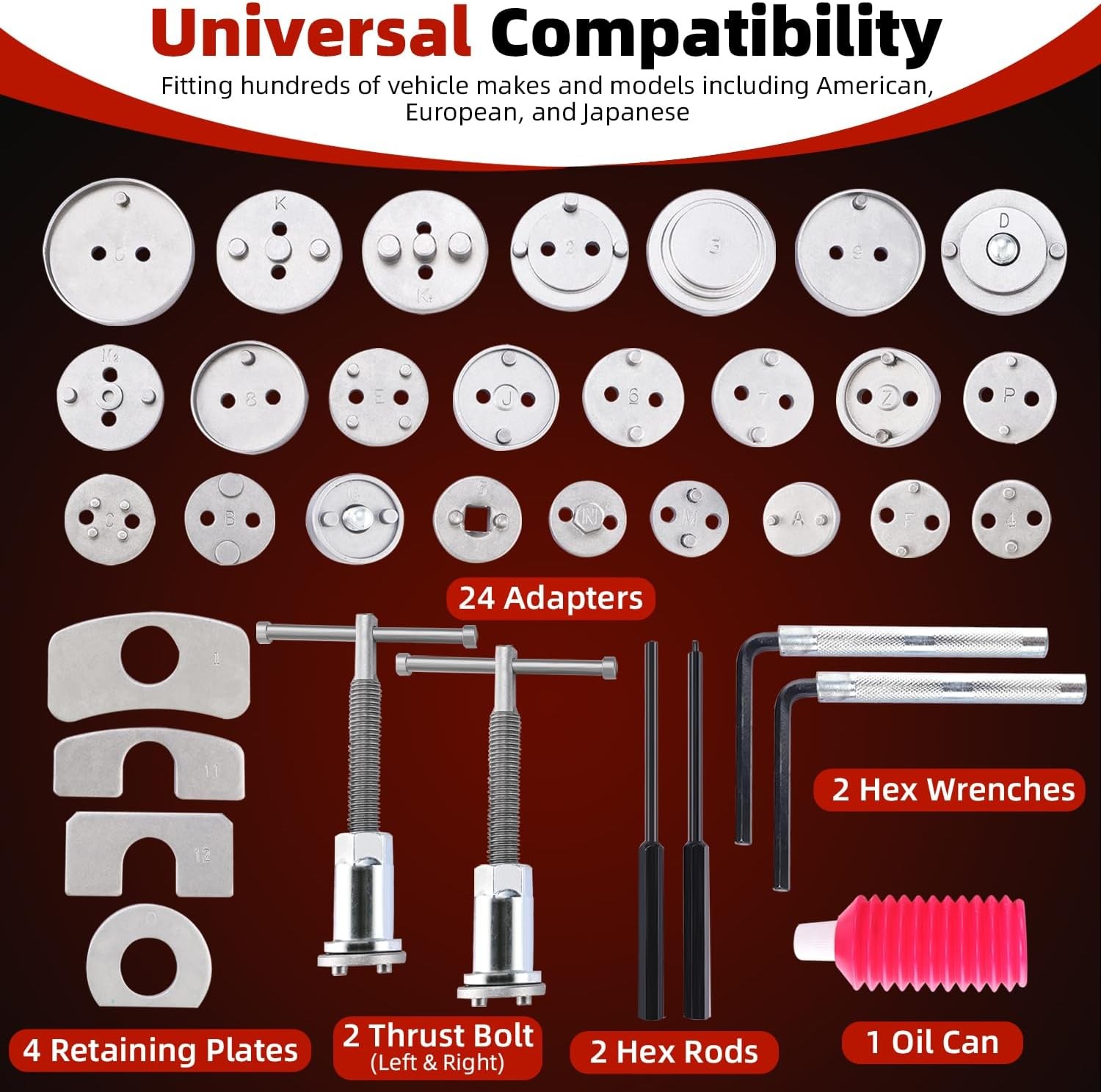 35PCS Heavy Duty Disc Brake Piston Caliper Compressor Rewind Tool w/ 24 Adapters