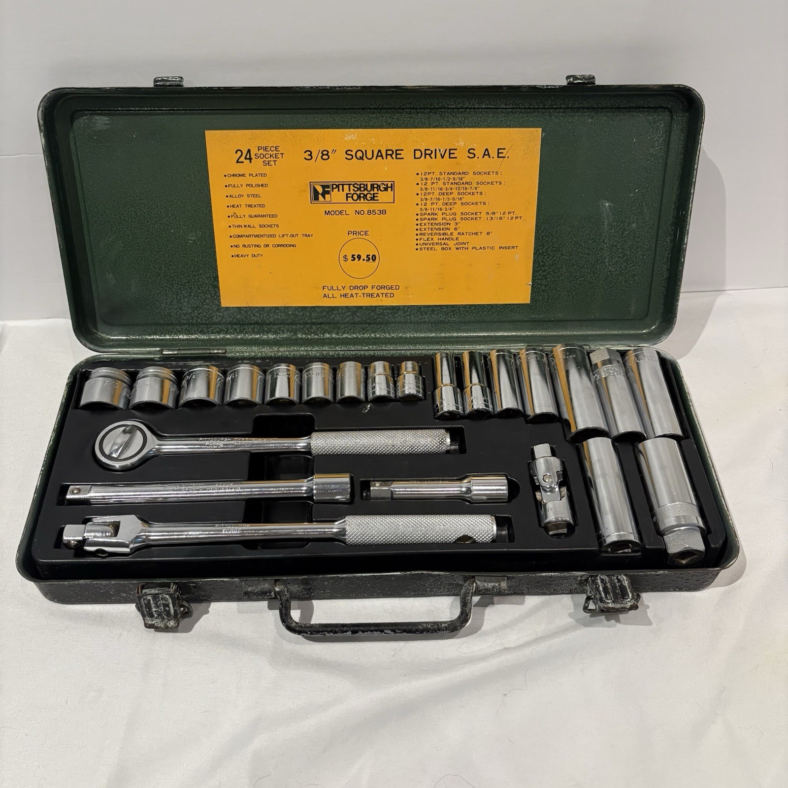 Vintage Pittsburgh Forge 24-piece, 3/8″ square drive SAE socket set
