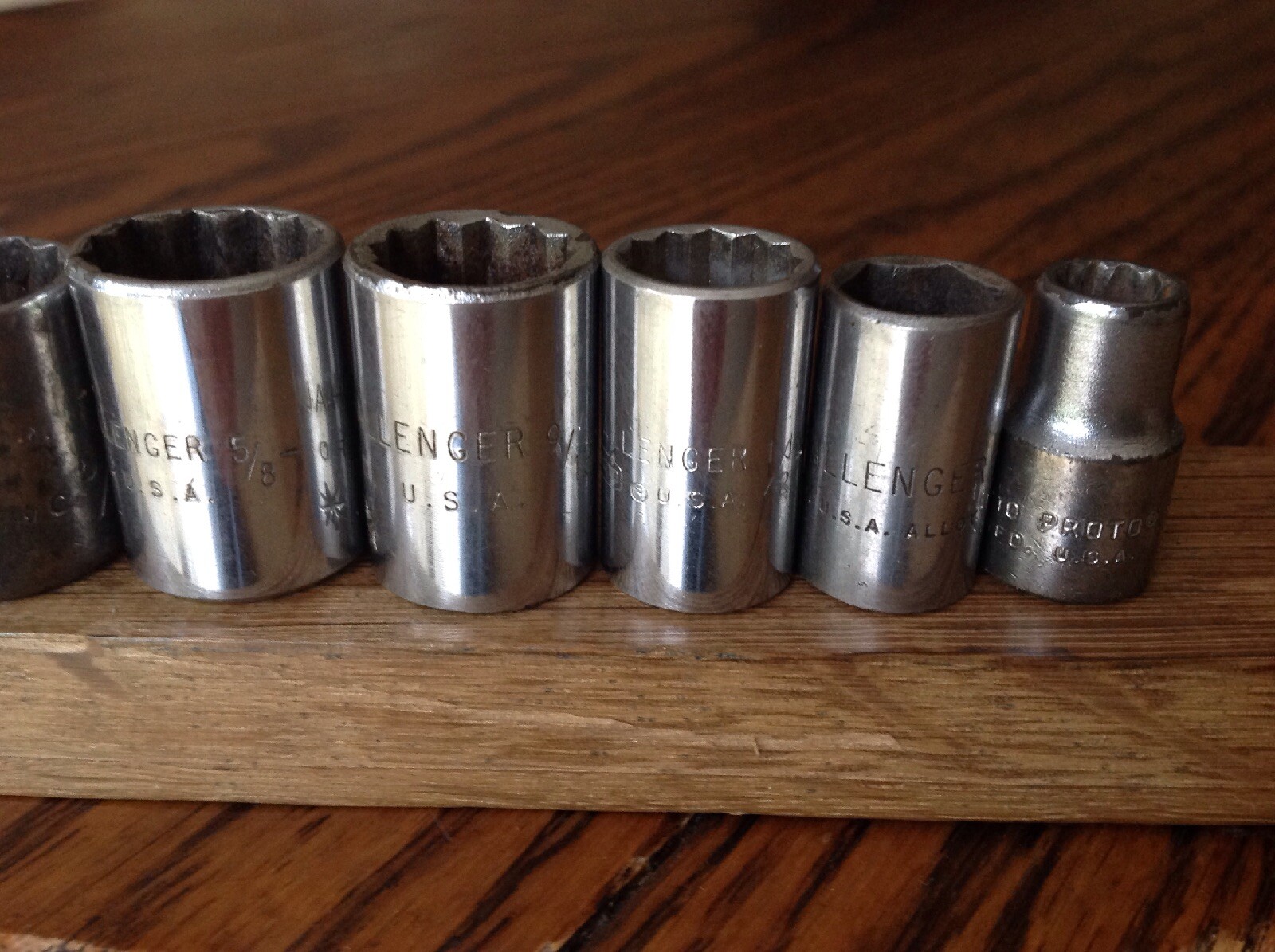7 USA Challenger Proto Plomb 11/16″to 5/16″AF Sockets With 3/8″ Drive.