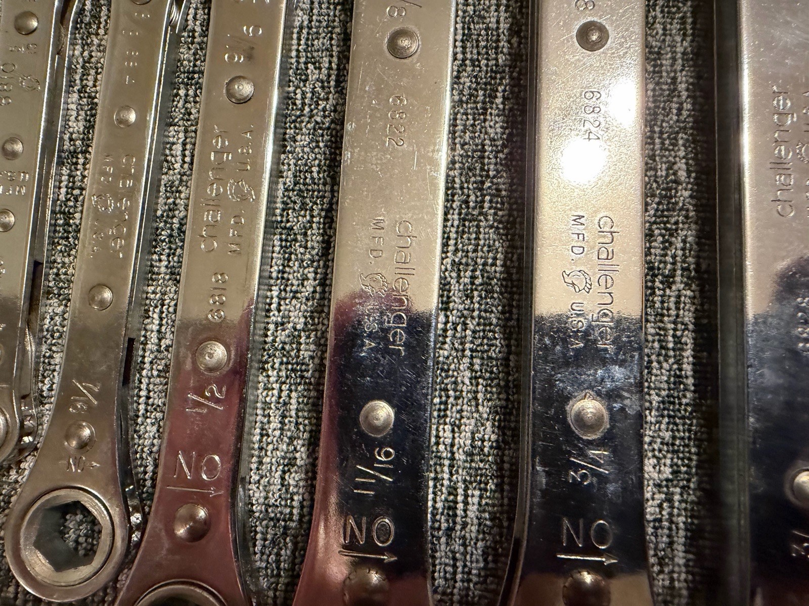 Vintage Challenger 7 Piece SAE Ratcheting Box End Wrench Set With Pouch
