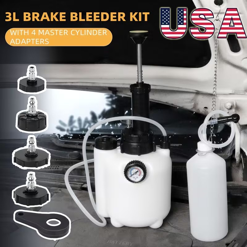 Manual Brake Bleeder Bleeding Clutch Fluid Kit & 4xMaster Cylinder Adapters