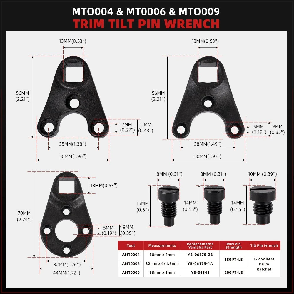 Trim Tilt Pin Wrench Tool Set MT0004 MT0006 MT0009 for Yamaha Suzuki 1997-2026