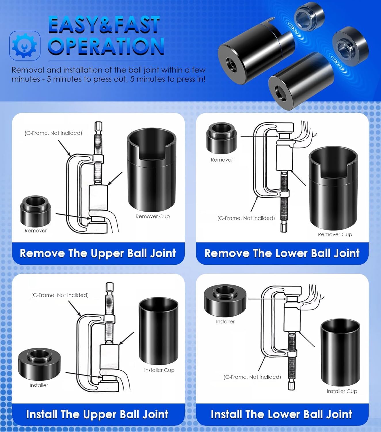 Ball Joint Service Adapter Tools Kit 7894 for Jeep Wrangler & Dodge Ram Trucks