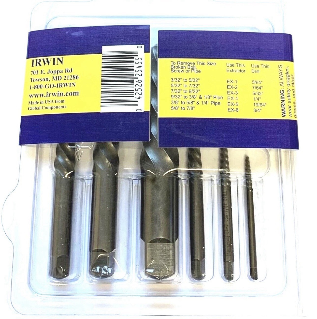 6 PIECE SCREW EXTRACTOR SET IRWIN HANSON #53545 SPIRAL FLUTE EX1-EX6 – USA