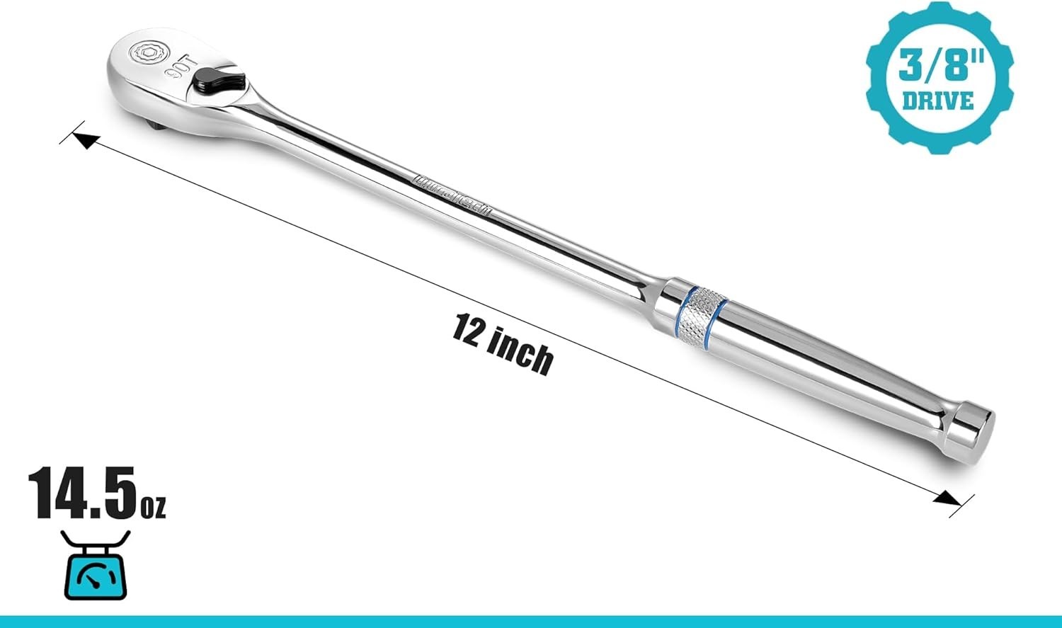 Extra Long Handle 3/8-Inch Drive Ratchet, 90-Tooth Ratchet Wrench with 12″ Ha…