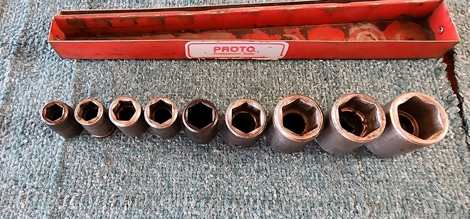 Proto Tools USA 9-Pc 1/2” Drive Impact Socket Set, SAE, 6-Pt w/Tray 1/2″- 1-1/8″