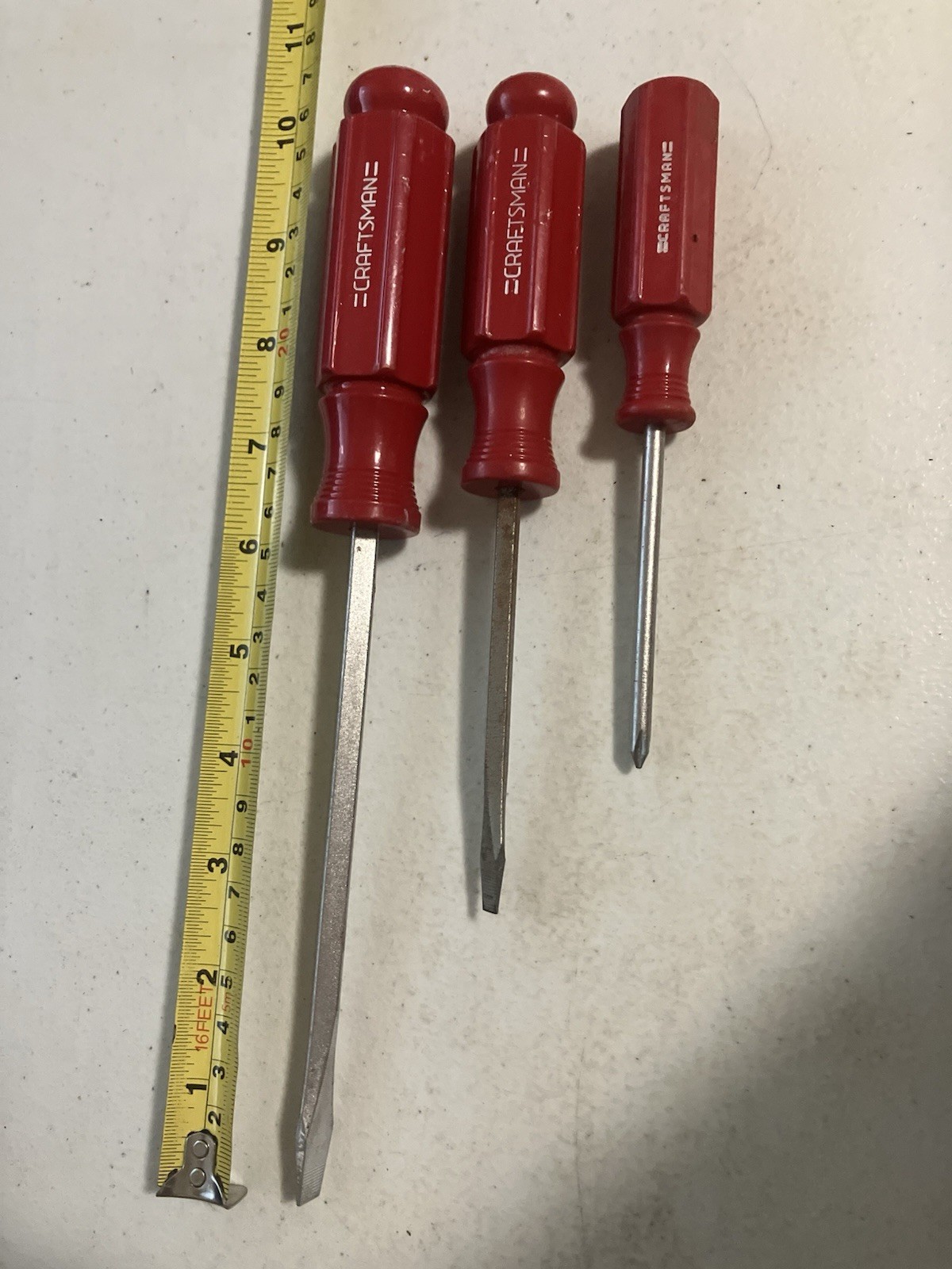 Vintage Craftsman 3 pc Phillips & Flat head Screwdrivers Solid Red Lot 41053 F
