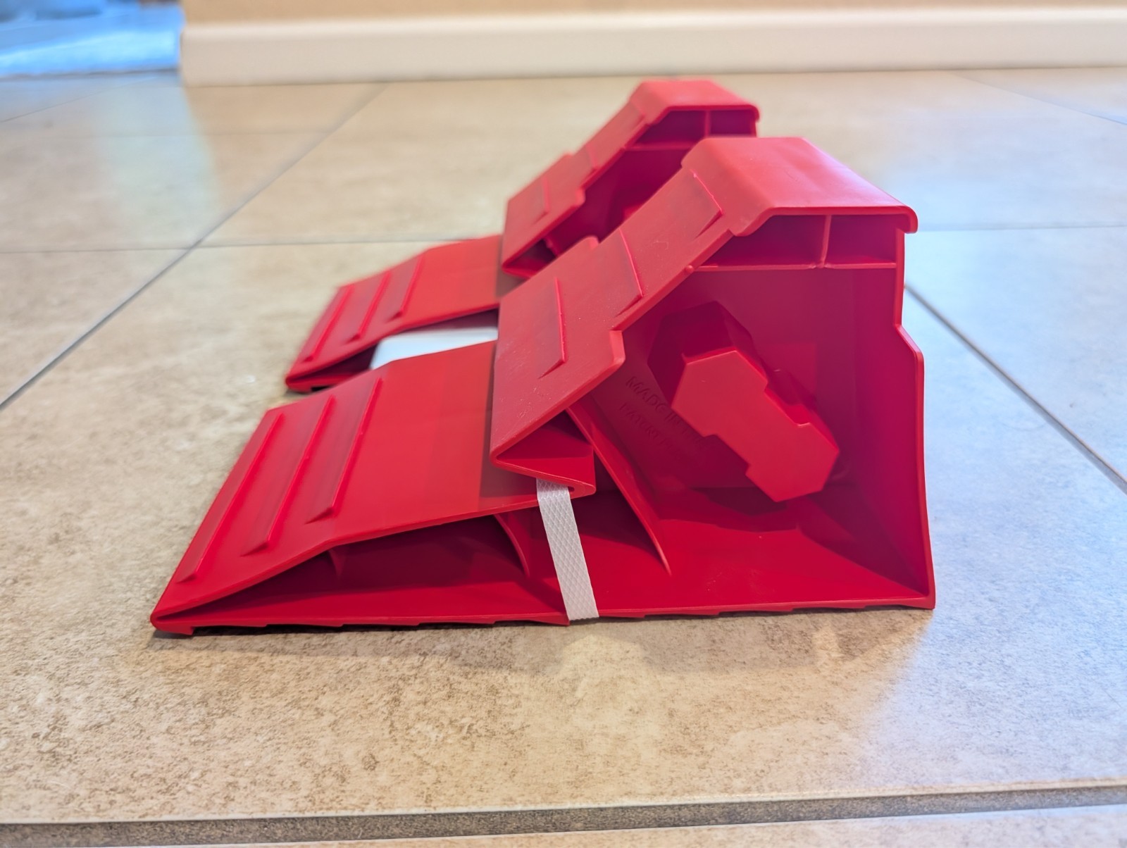 Red Wheel Chocks Stops, 2 Chocks, Durable 9 x 5 x 5 inches, Brand New