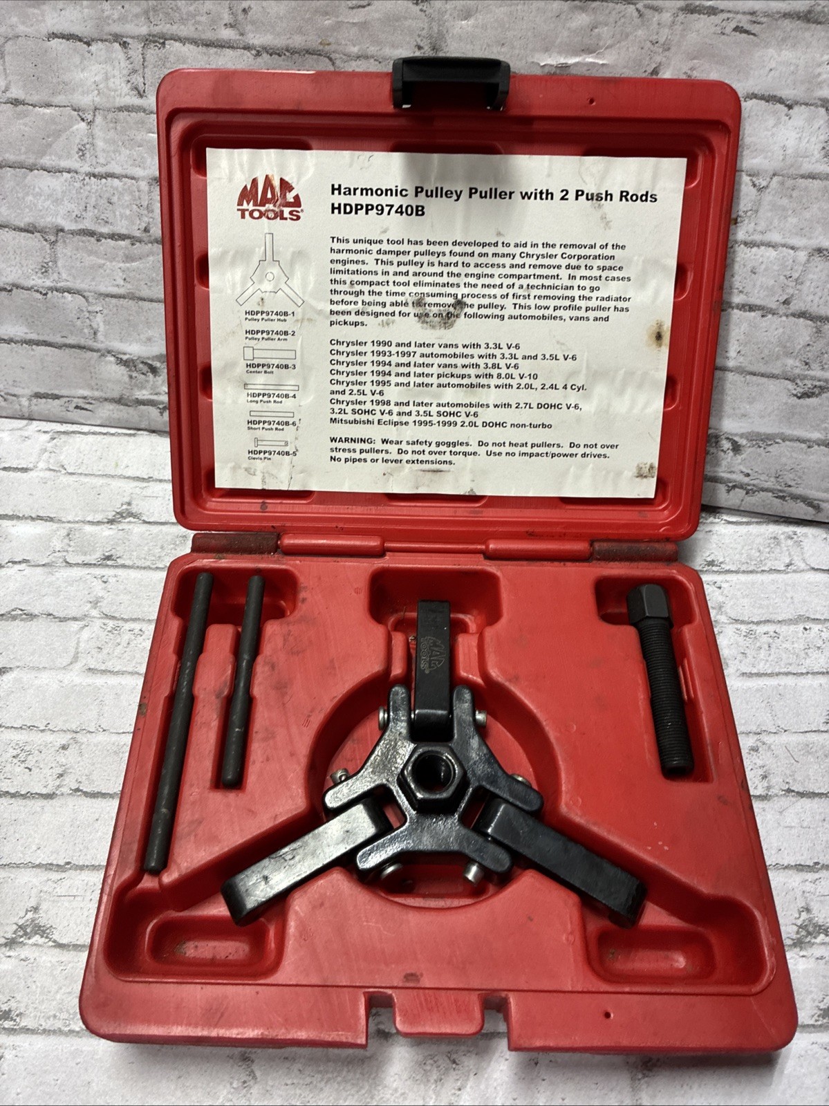 HARMONIC PULLEY PULLER WITH 2 PUSH RODS MAC TOOLS HDPP9740B