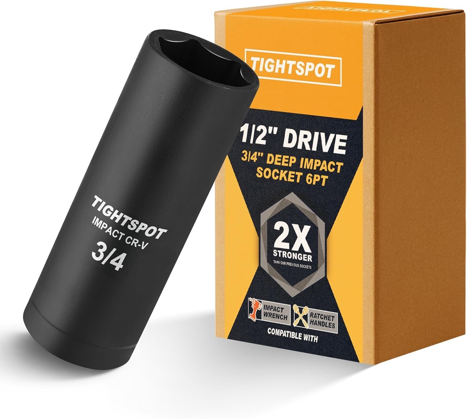 3/4 Inch Deep Impact Socket, 1/2 Inch Drive, Heat-Treated CRV Steel Construction