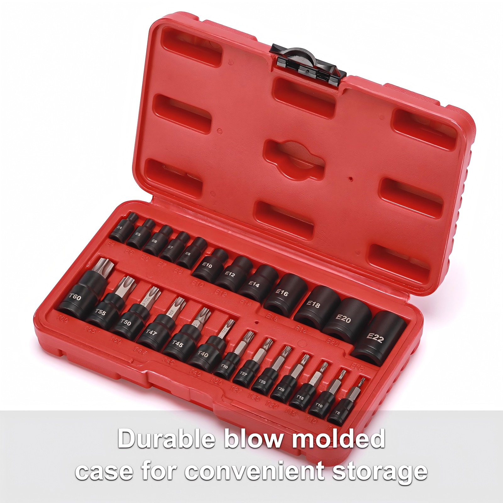 25PCS Torx Bit Socket and External Socket Set T8- T60 & 12 Female E-Torx Sockets