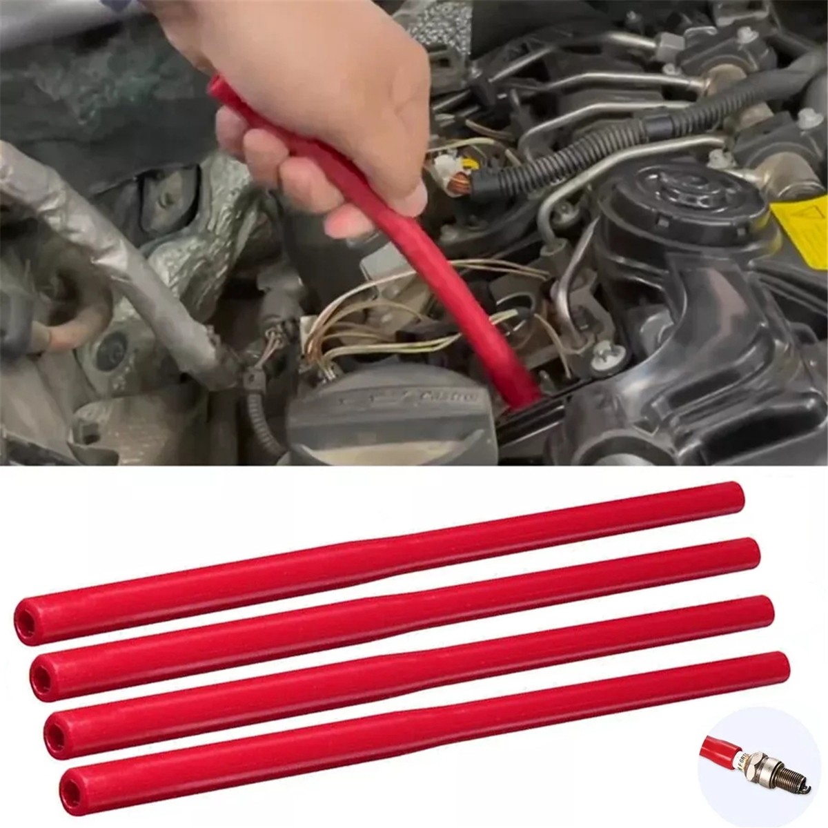 2/4PCS Rubber Bendable Spark Plug Mounting Sleeve Tube Rod Tool Car Motorcycle