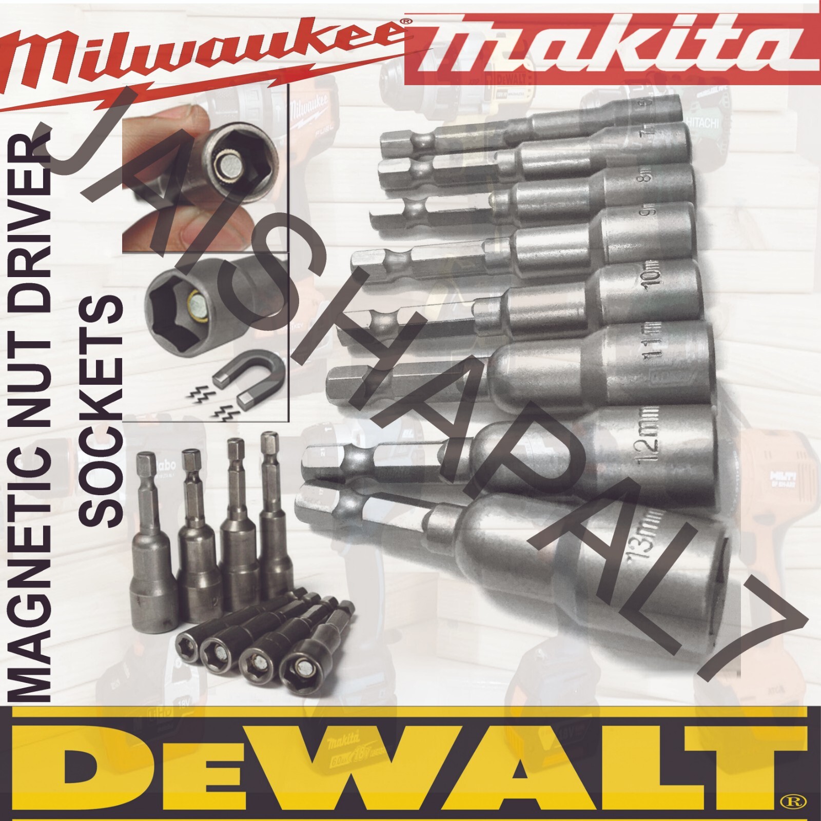 BOSCH IMPACT 8pc MAGNETIC NUT DRIVER HEX 6mm-13m Fits MAKITA DEWALT POWER TOOLS