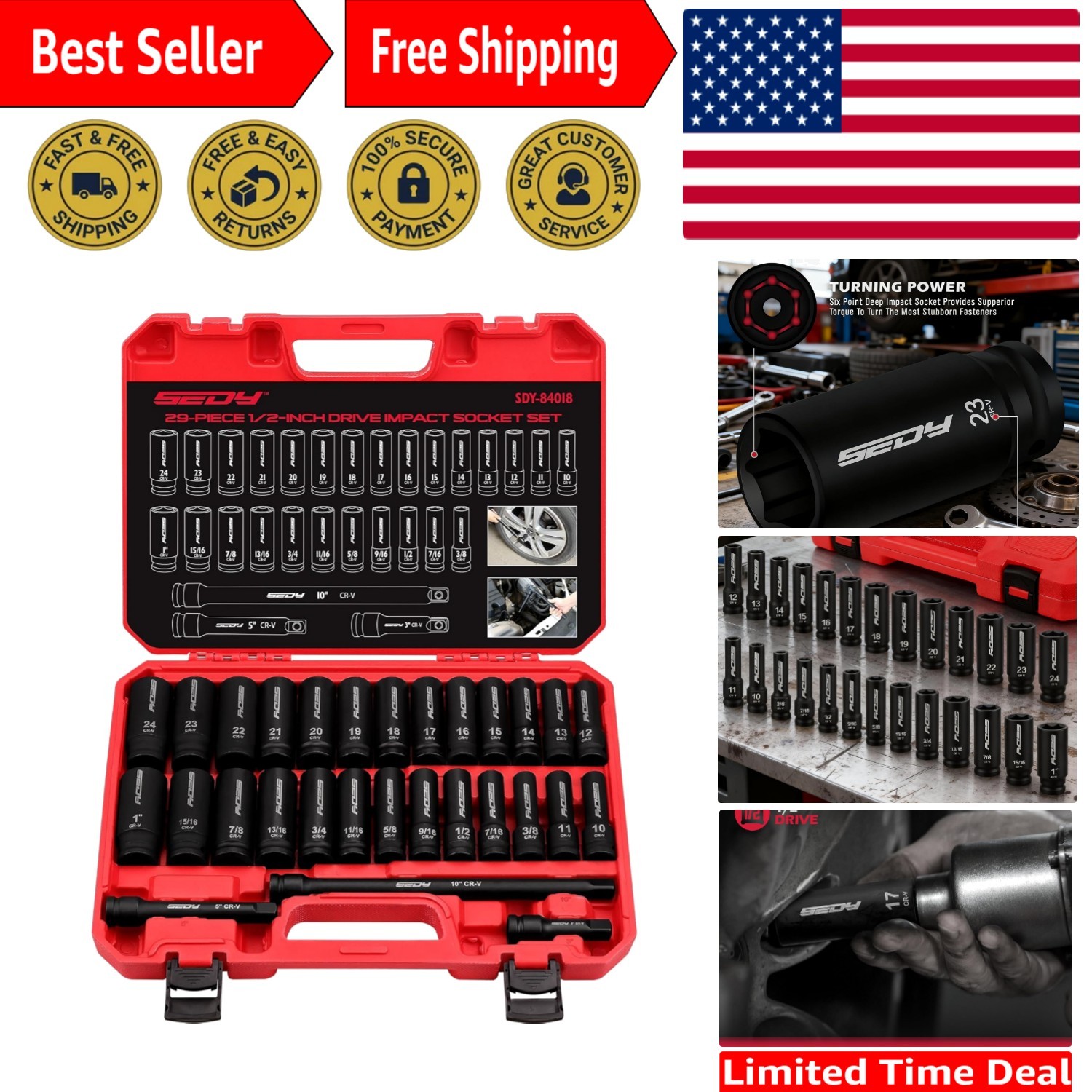 Complete 29-Piece Chrome Vanadium Socket Set with Extension Bars for Mechanics