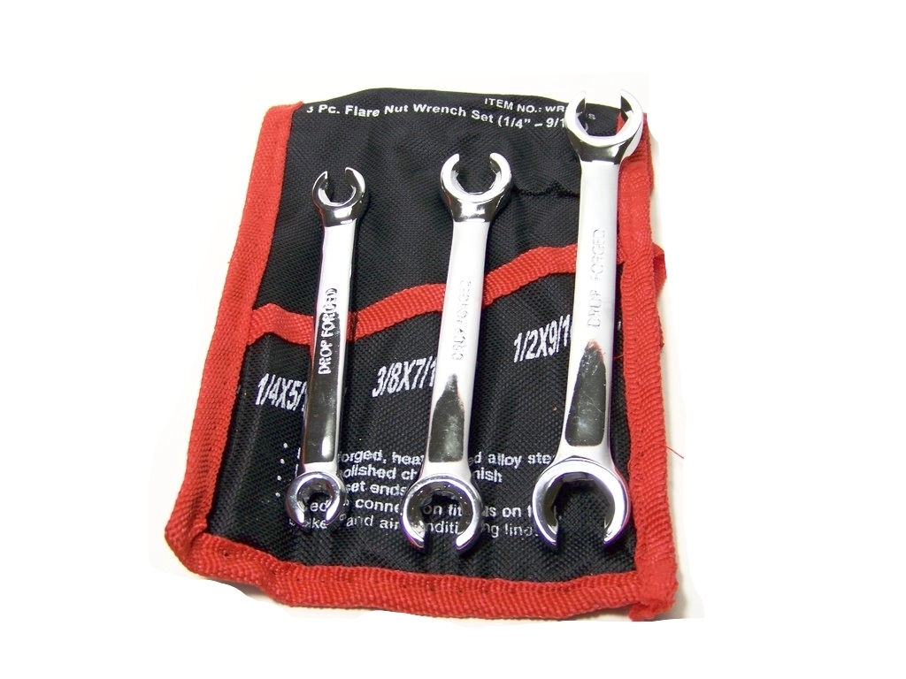 3 pcs Flare Nut Wrench Set SAE 1/4 5/16 3/8 7/16 1/2 9/16 in. Open Wrench kit