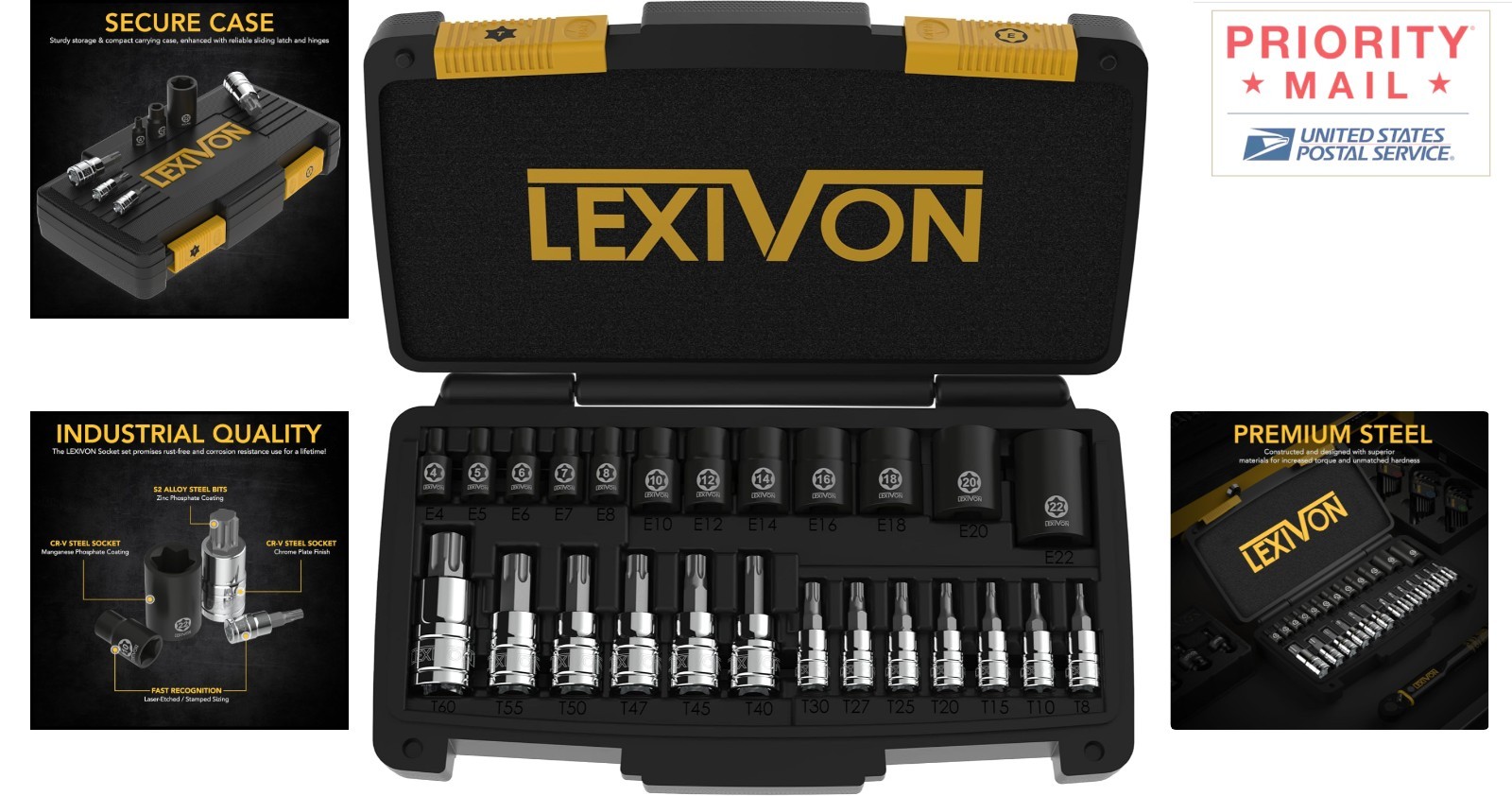 25-Piece Torx Socket Set S2 Alloy Cr-V Steel Heavy-Duty Case Automotive