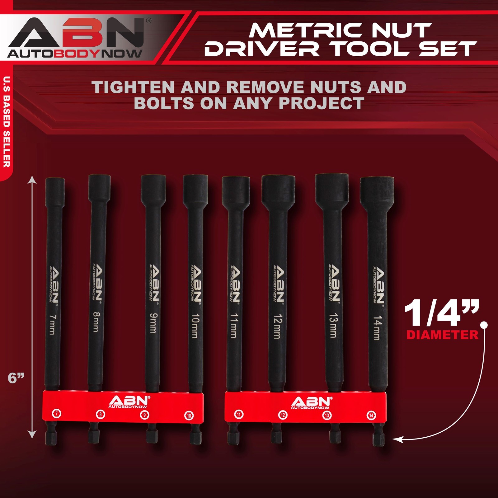 ABN Impact Nut Driver Bits Extended Magnetic Sockets, 1/4 IN Shank