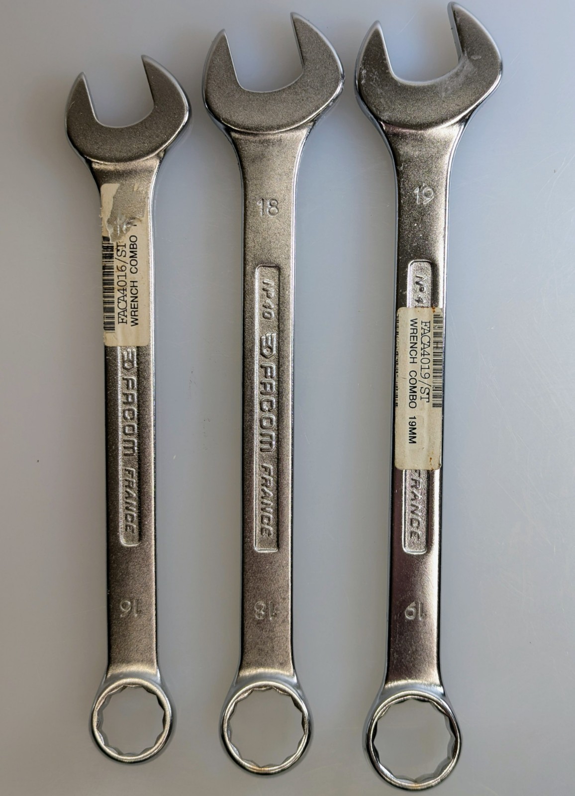 Three Facom France Combination Metric Wrenches sizes: 19, 18, 16