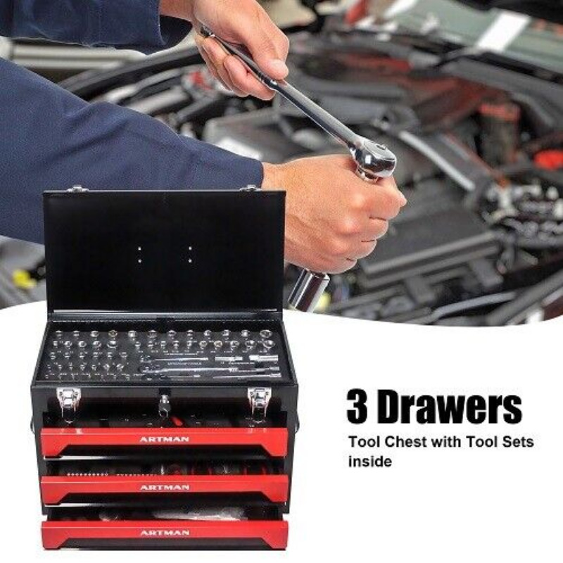 339 Pcs Mechanics Tool Set Socket Ratchet Kit 3 Drawer Box Professional Repair