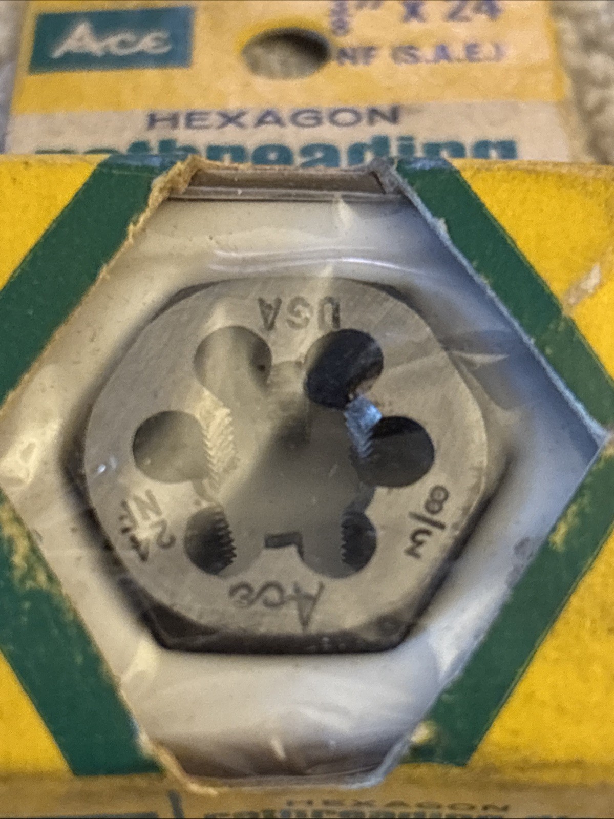Vintage 3/8” Carbon Steel Hex Rethreading Die Ace Made In USA NOS Stock 233824