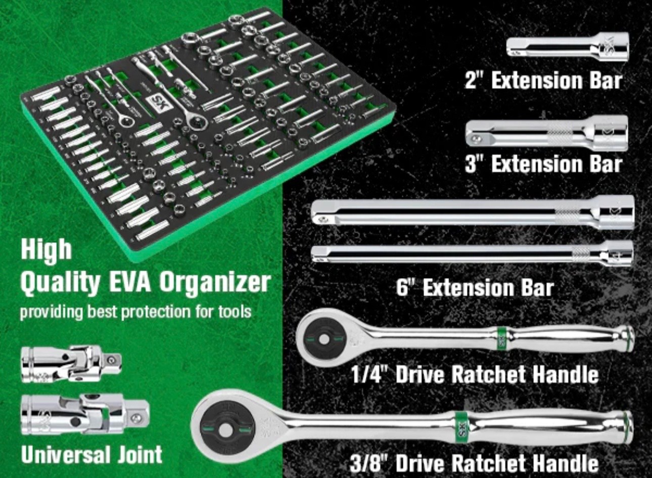 SK Professional Tools 105-Piece 1/4” & 3/8” Drive Socket Set,