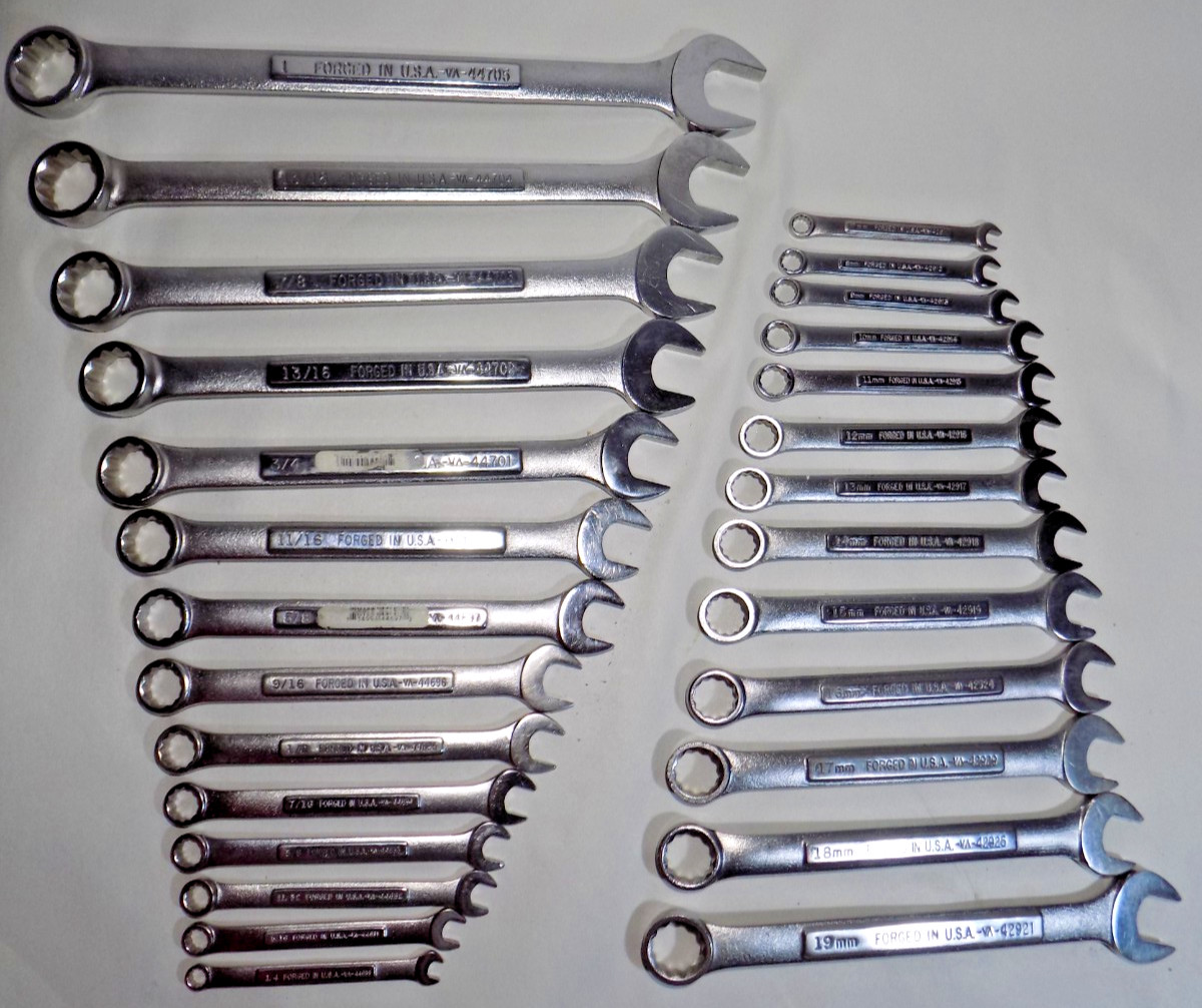 XLNT 27 Pc. USA Craftsman -VA- 7-19MM/1/4″-1″ Combo Wrench Set-CLEAN