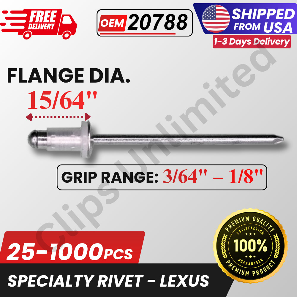 A 20788 Special Rivet 1/8″ D,3/64–1/8″ Grip 15/64″ Flange 9026904051, 25-1000PCS