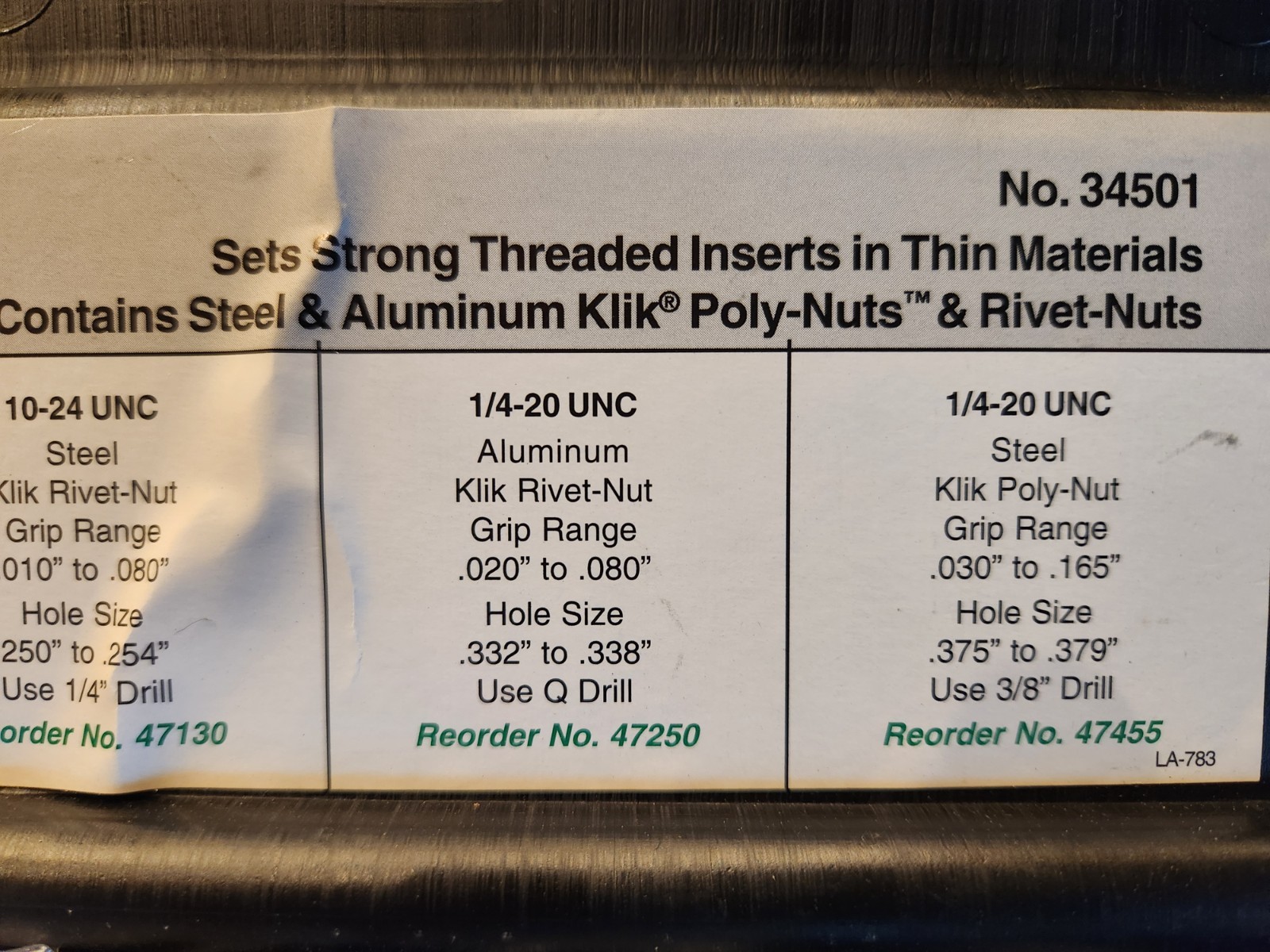 Marson Corp – Thread Setter Kit #34501 – Contains Steel & Aluminum Nuts – Used