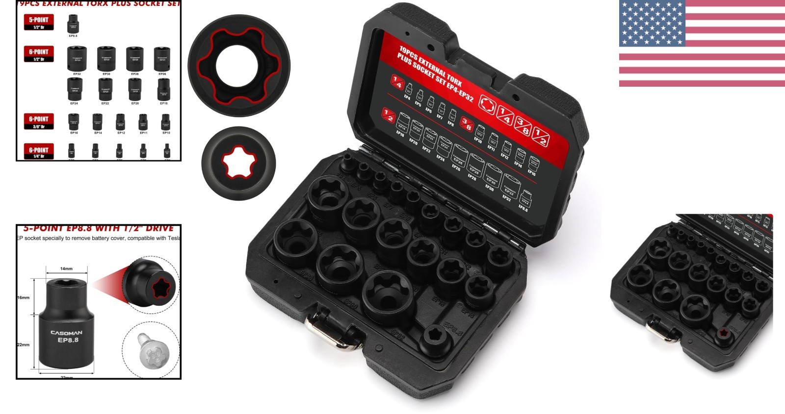 Complete 19-Piece Torx Plus Socket Set with Heavy-Duty Case – ANSI Compliant