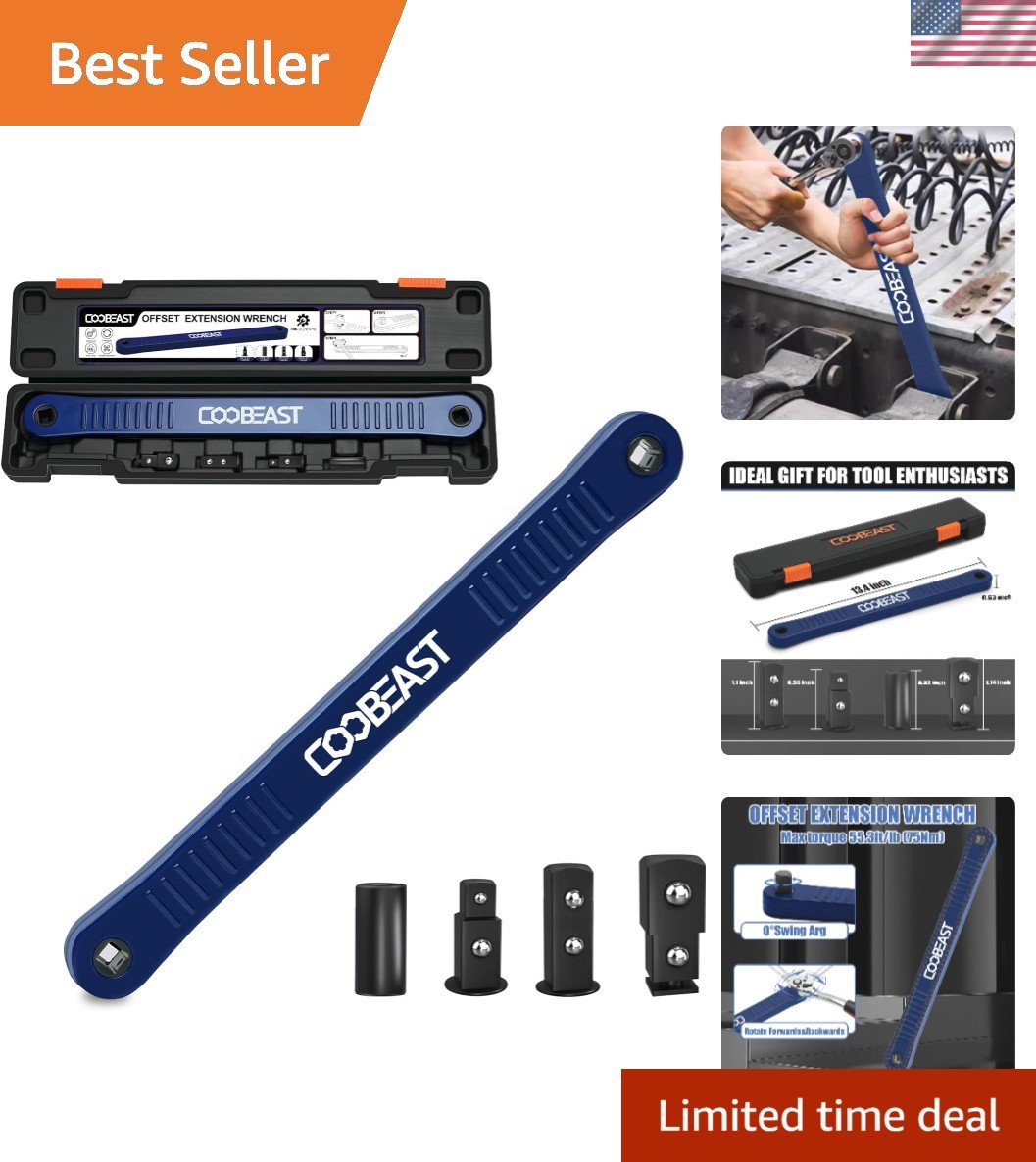 Offset Extension Wrench with 1/4″, 3/8″, 1/2″ Adapters – High Torque Efficiency