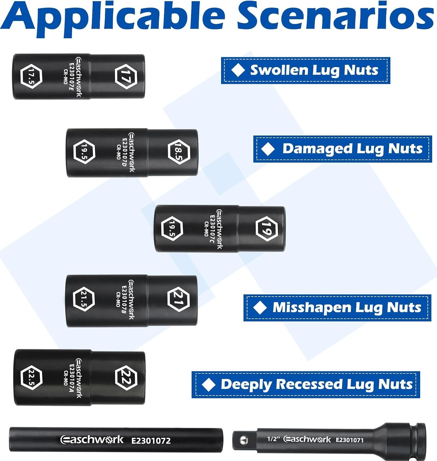 7Pc Half Size Lug Nut Socket Set 1/2” Drive Thin Wall Impact Flip Socket Set …