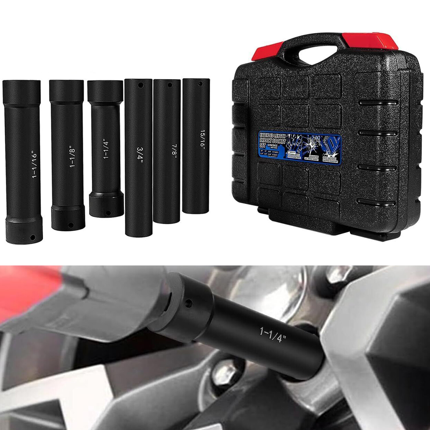 1/2 Inch Drive Heavy Duty Extended Length Extra-Deep Length Impact Socket Set