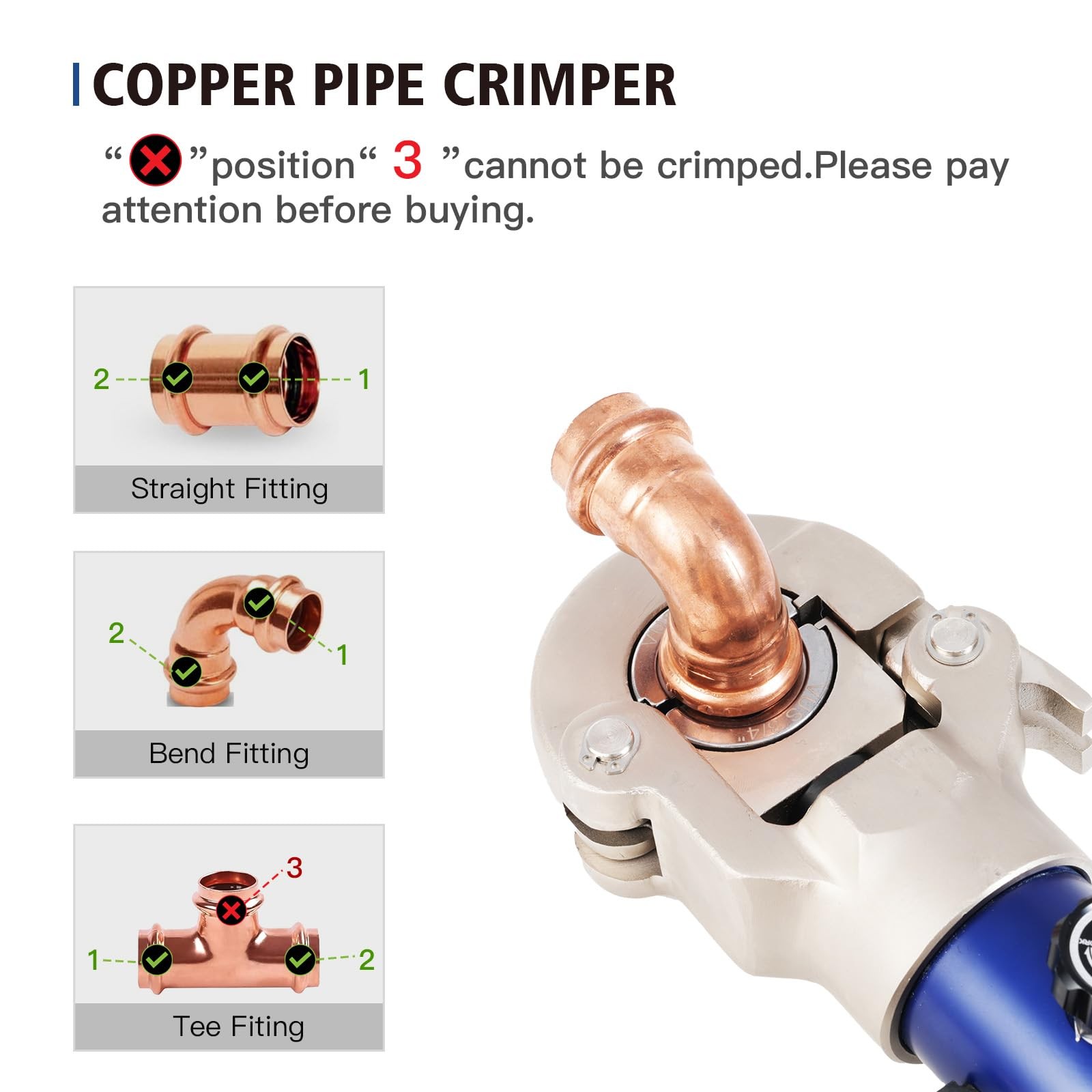 Hydraulic Copper Press Tool with 1/2″,3/4″ and 1″ Jaw Pipe Blue