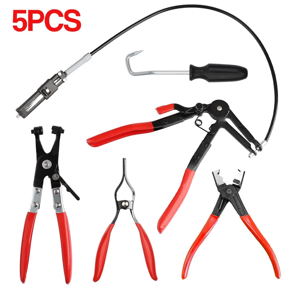 5Pcs Hose Clamp Pliers,Remover Kit with Long Reach Wire Spring Hose Clamp Pliers